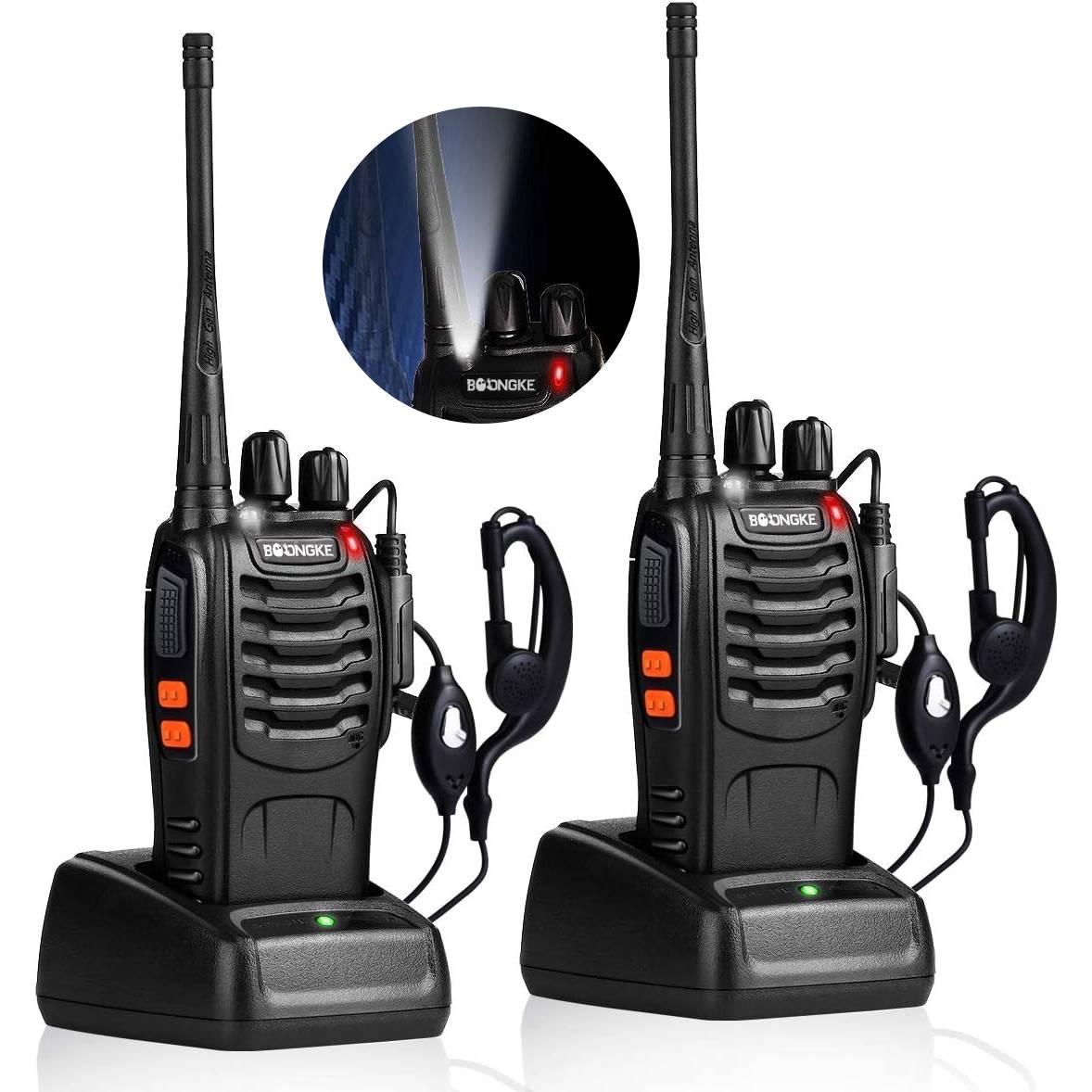 Walkie Talkies Rechargeable Long Range Two-Way Radios with Earpieces,2-Way Radios UHF Handheld Transceiver Walky Talky with Flashlight Li-ion Battery and Charger (2 Pack)