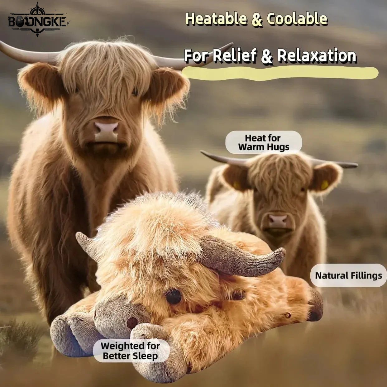 Set of 4 Highland Cow Plush Toys – Ultra Soft Weighted Stuffed Animals