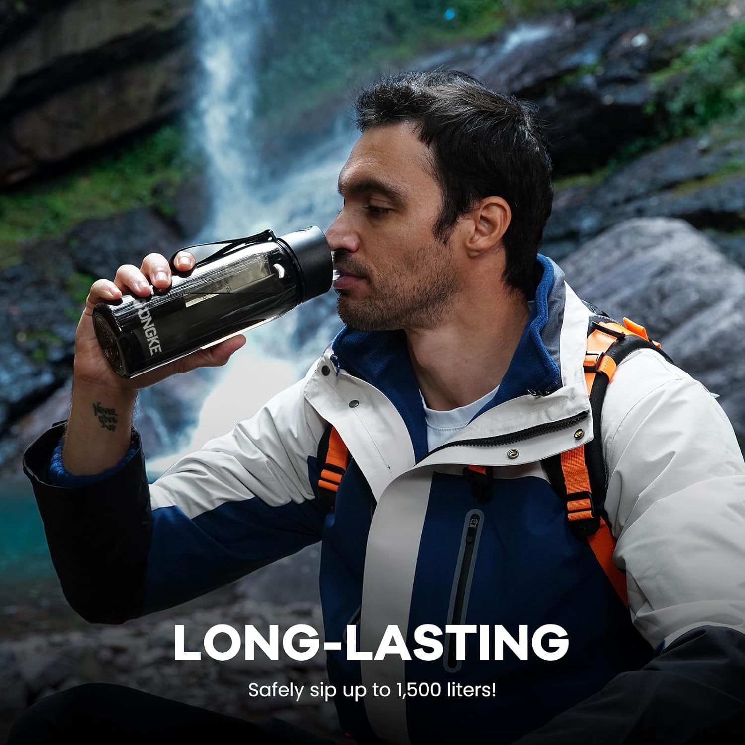 Portable Water Filter Bottle with 5-Stage Filtration, 22oz, 35oz Ultra-Filtration Camping Survival Gear with Built-in Compass – Removes 99.99% of Harmful Substances